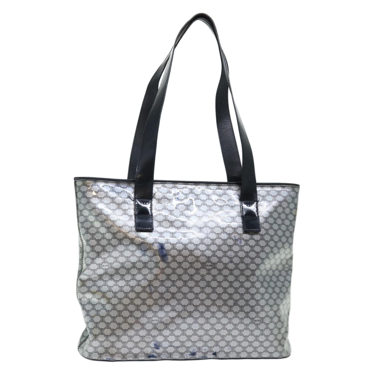 Celine Macadam Canvas Tote Bag Enamel Silver Black Auth 70632